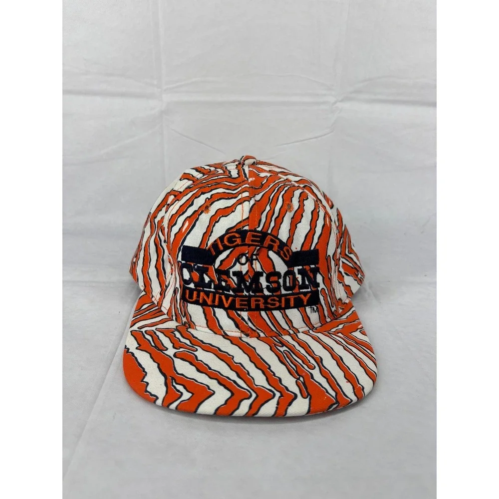 Clemson Tigers University Snapback Hat Cap Mens Orange White Zebra Vintage